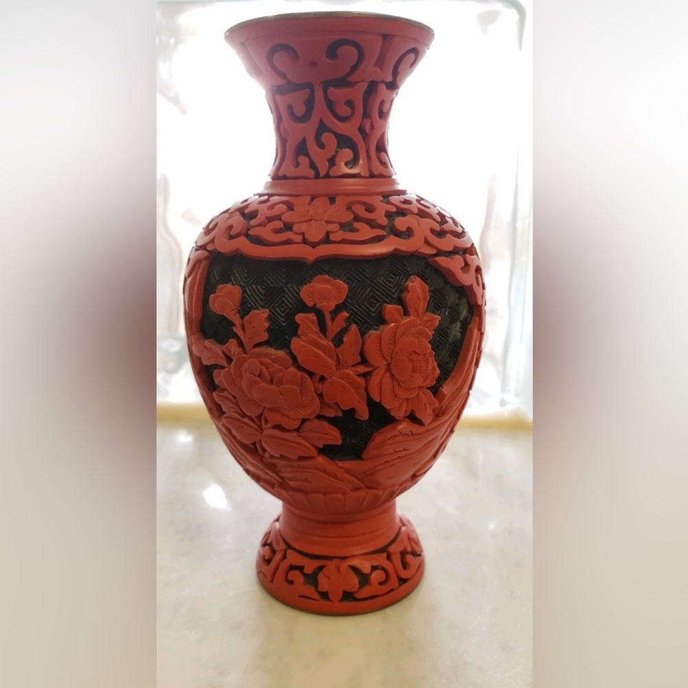 Cinnabar OFFERS WELCOMED - Vintage Cinnabar Blue Enamel Vase